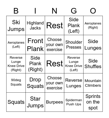 BPGHS Fitness Bingo Card