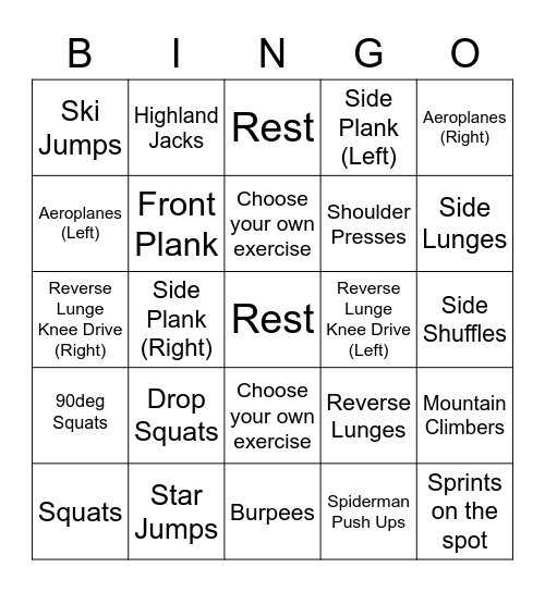 BPGHS Fitness Bingo Card