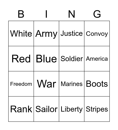 Armed Forces Day Bingo Card