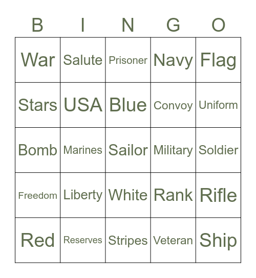 Armed Forces Day Bingo Card