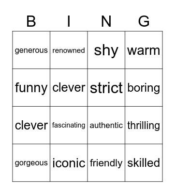 Vocabulary - Bingo Card