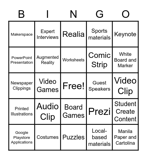 Instructional Materials Bingo Card