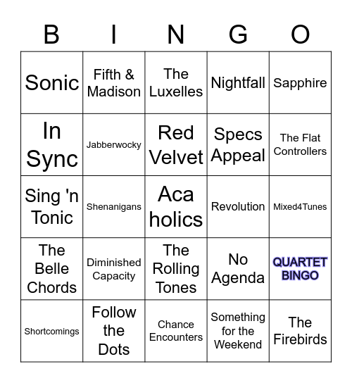 Quartet Bingo Card