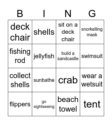 Summer holidays Bingo Card