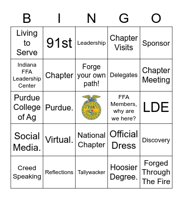 91st Indiana FFA State Convention Bingo Card