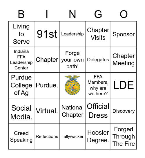 91st Indiana FFA State Convention Bingo Card