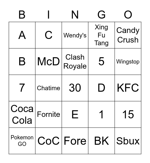 Untitled Bingo Card