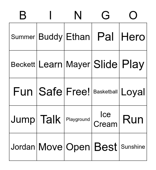 Buddy BINGO Card