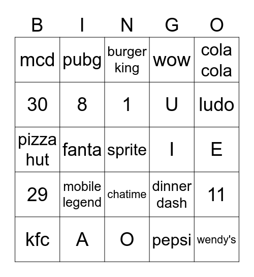 Untitled Bingo Card
