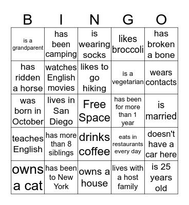Human Bingo Card