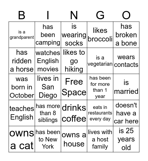 Human Bingo Card