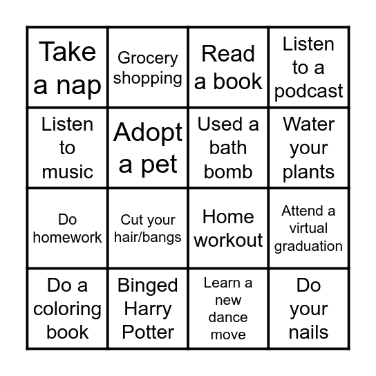 Grocery Bingo Card