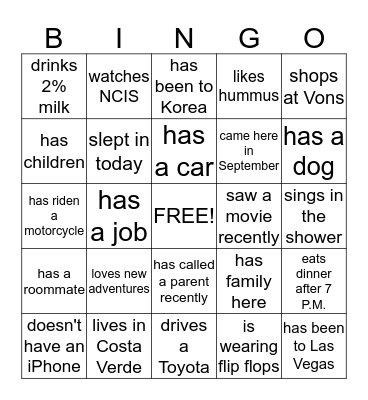 Human Bingo Card