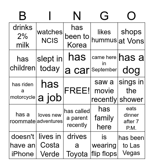 Human Bingo Card