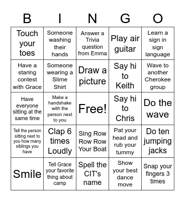 Picnic Table Bingo Card