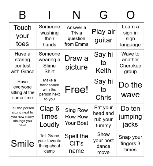 Picnic Table Bingo Card