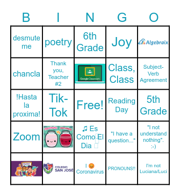English Class After Lockdown :-) Bingo Card