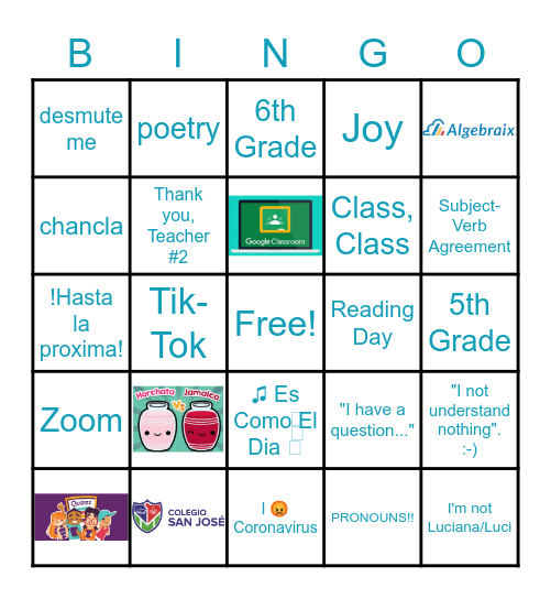 English Class After Lockdown :-) Bingo Card