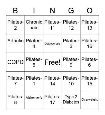 HEALTH AND FITNESS BINGO Card