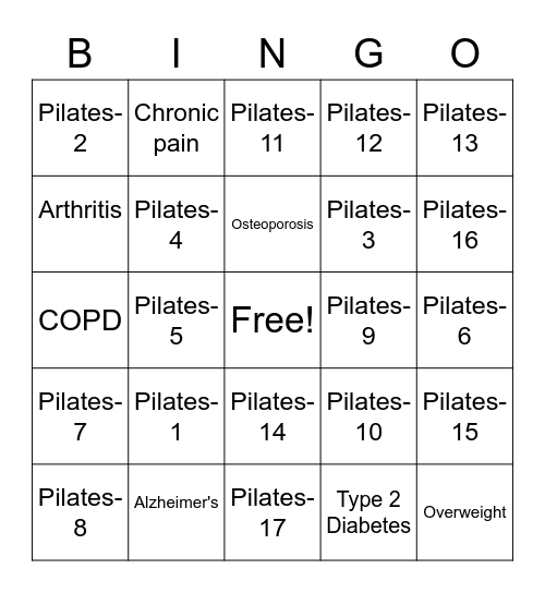 HEALTH AND FITNESS BINGO Card