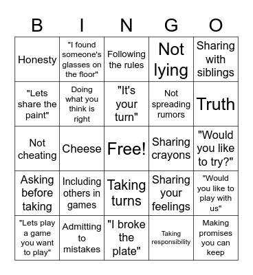 Honest and Fair Bingo Card