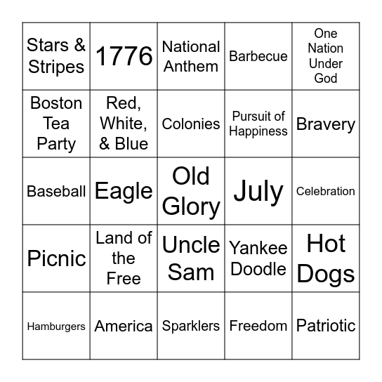 Independence Day Bingo Card