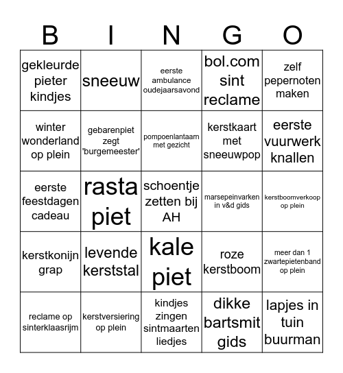 Feestdagen BINGO Card