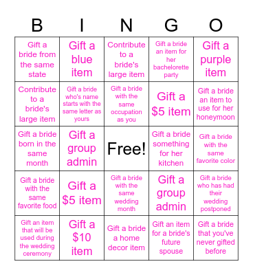 Bridal Bingo Card