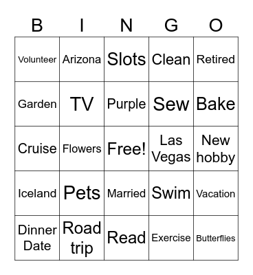 Retirement Bingo: Bingo Card