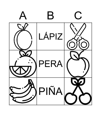 Frutas y tijeras Bingo Card