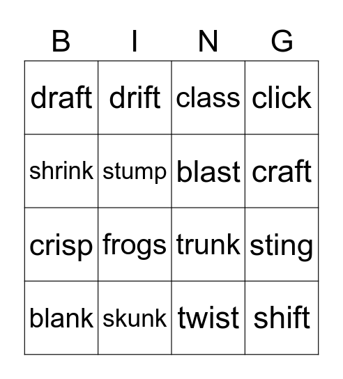 Blends Bingo Card