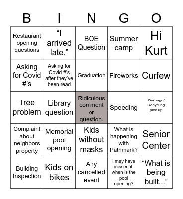 Kurt Live Bingo Card