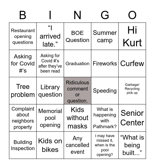 Kurt Live Bingo Card