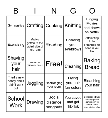 Boredom Bingo Card