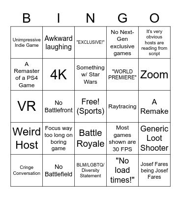 EA Play Bingo Card