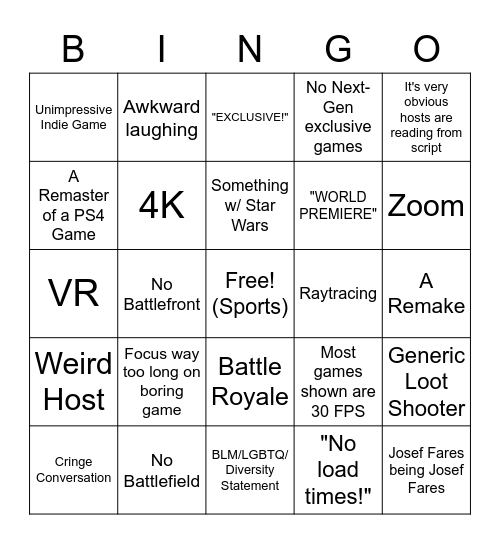 EA Play Bingo Card