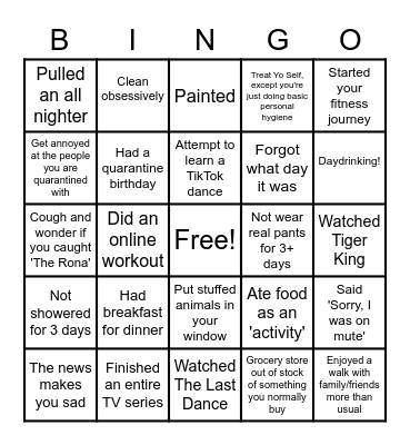 Quarantine Bingo Card