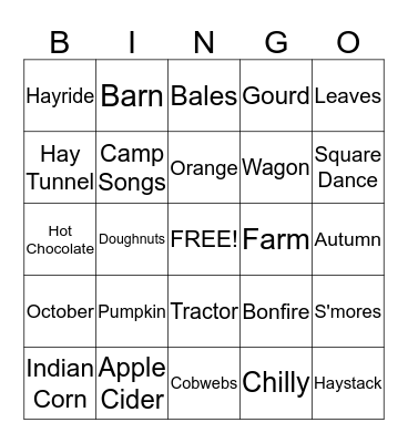 Barn Party Bingo Card