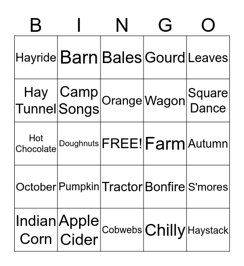 Barn Party Bingo Card