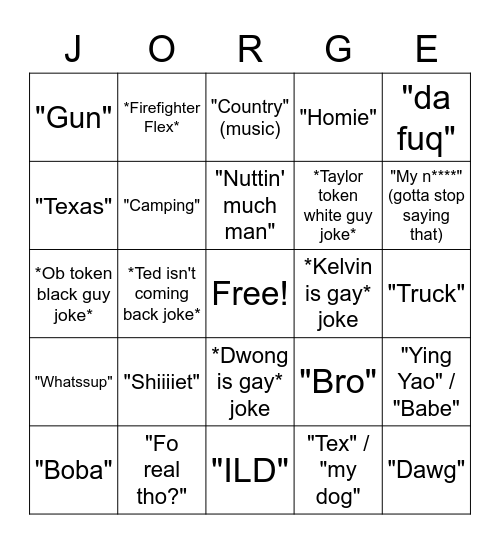 Jorge Bingo Card