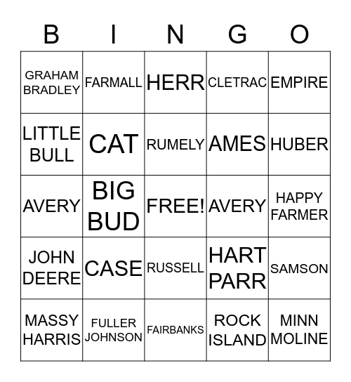 TRACTOR BINGO Card