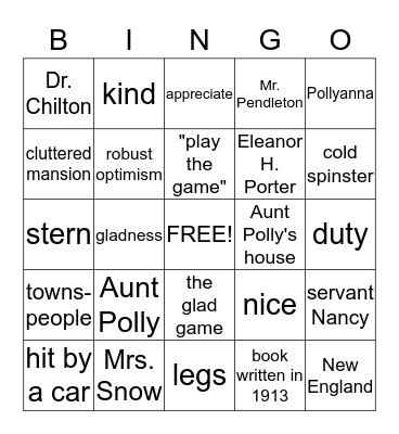 Pollyanna Bingo Card