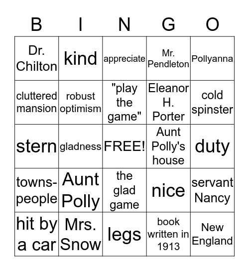 Pollyanna Bingo Card