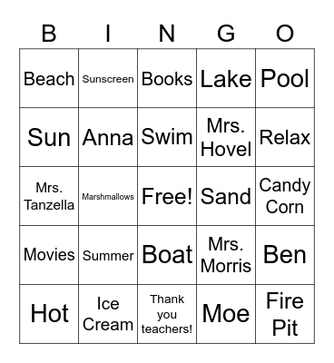 Summer is Here!! Bingo Card