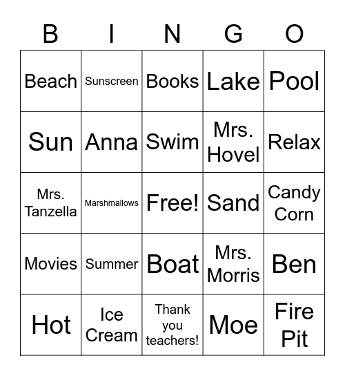 Summer is Here!! Bingo Card