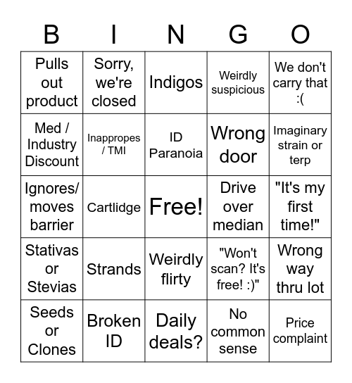 Dispensary Bingo Card