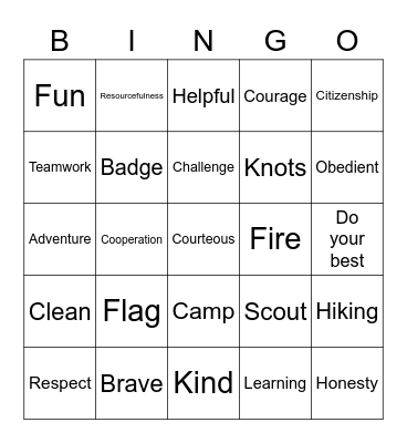 CAMPING Bingo Card