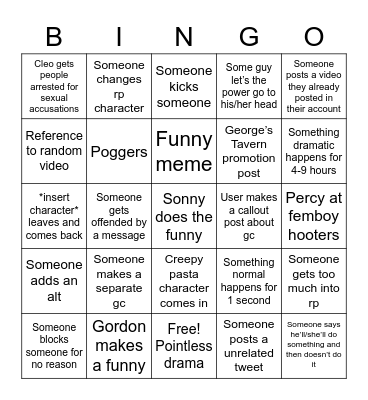 Sodor After Hours Bingo Card