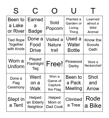 Cub Scouts Bingo Card