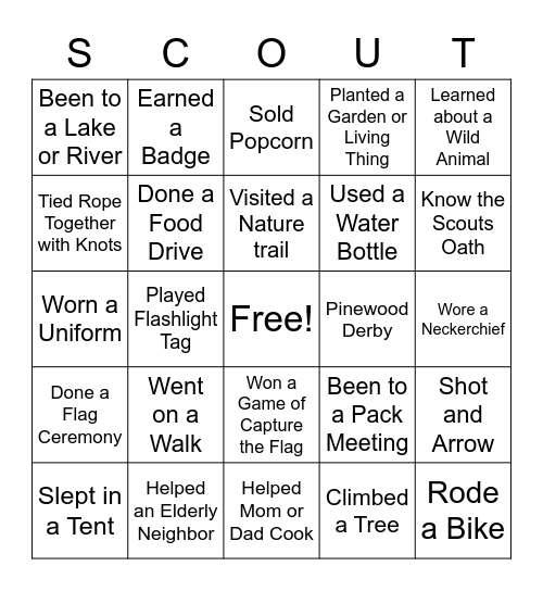 Cub Scouts Bingo Card